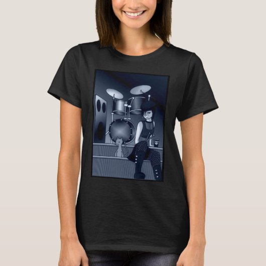 T-shirt Fille batteur et chat (Devant)