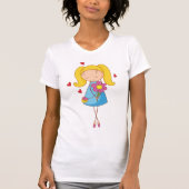 T-shirt Fille blonde tenant une fleur Amour mignon (Devant)