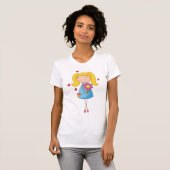 T-shirt Fille blonde tenant une fleur Amour mignon (Devant entier)