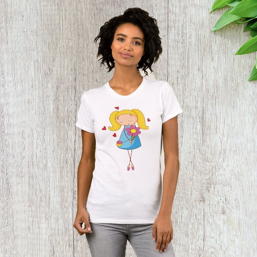 T-shirt Fille blonde tenant une fleur Amour mignon
