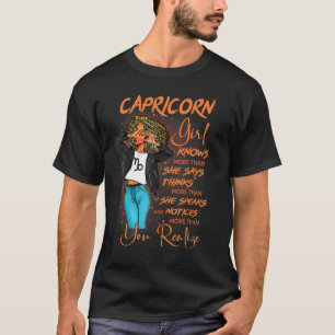 T-shirt Fille Capricorne En Sait Plus Qu'elle N'en Dit Pou