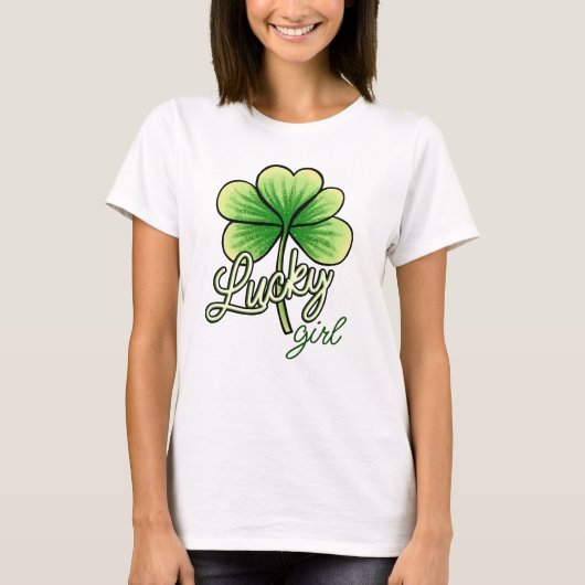 T-shirt Fille Chanceuse Trèfle Saint Patrick (Devant)