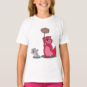 T-shirt fille Chat Rouge Mignon et Souris Grise - 