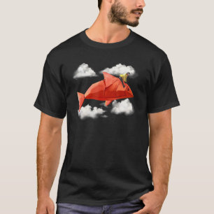 T-shirt Fille chevauchant des nuages de poissons en papier