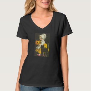 T-shirt Fille Citrouille Chat noir Vintage Halloween TShir