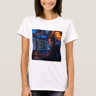 T-Shirt Fille Codeuse Cyberpunk - Esthétique Gamin