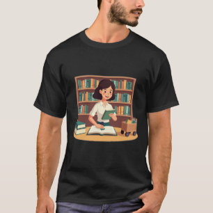 T-shirt Fille Confortable sur une Étagère de Livres