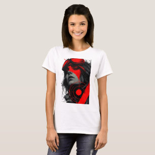 T-shirt Fille Cyborg Punk Dystopique Rouge Cible Femme
