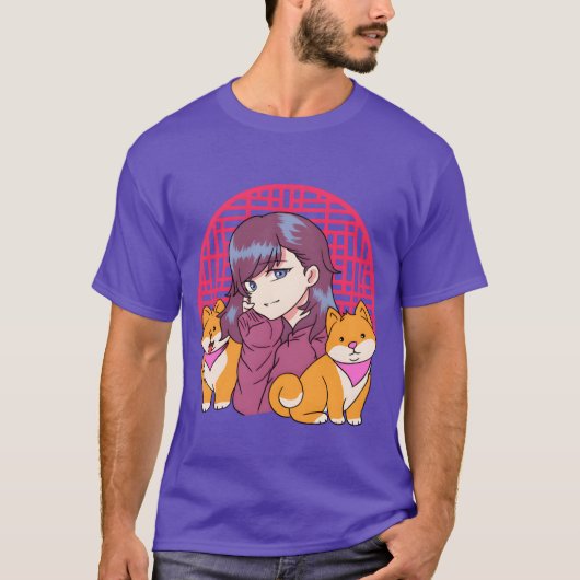 T-shirt Fille d'anime avec ami chiens (Devant)