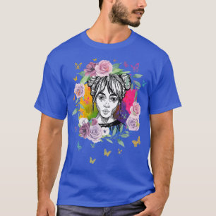 T-shirt Fille d'anime colorée avec papillons et roses