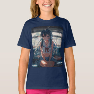 T-shirt Fille d'anime dans un train
