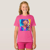 T-shirt Fille d'anime et chiot (Devant entier)