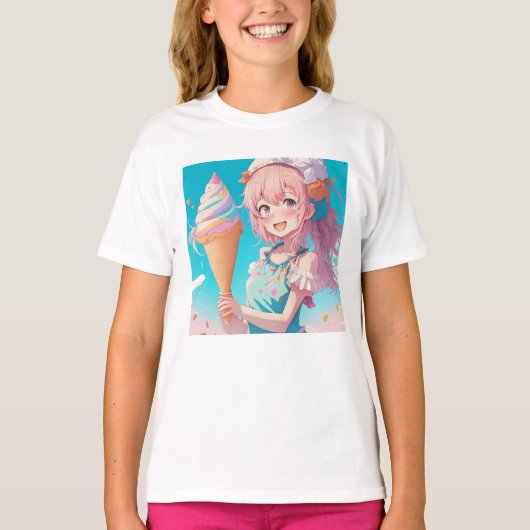 T-shirt Fille d'Anime Whimsical avec cône de crème glacée (Devant)