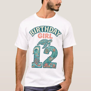 T-shirt Fille d'anniversaire 12 Tortue de mer Océan Vintag