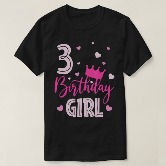 T-shirt Fille d'anniversaire 3 ans mignonne rose jumelle f (Design devant)