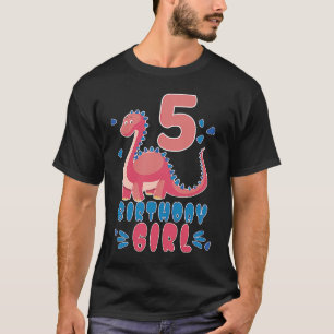 T-shirt Fille d'anniversaire 5 ans Dinosaures de 5 ans qui