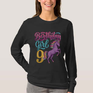 T-shirt Fille d'anniversaire 9 Licorne Dessin de gravure v