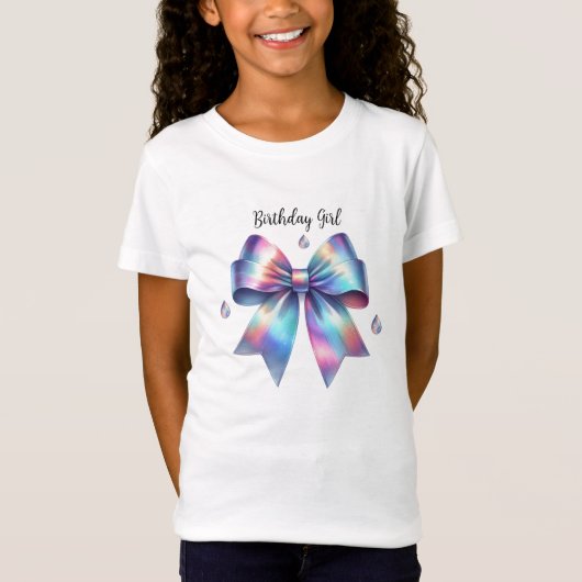 T-Shirt Fille d'anniversaire à l'arc iridescent (Devant)