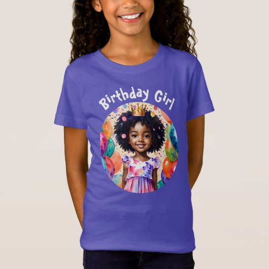 T-Shirt Fille d'anniversaire avec la peau Brown Princesse (Devant)