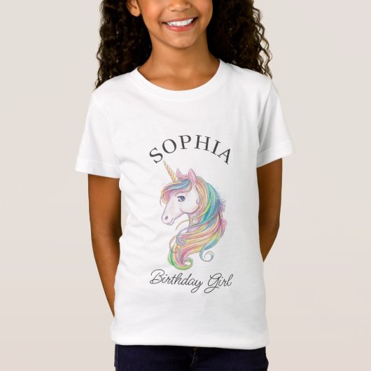T-Shirt Fille d'anniversaire de la fête de l'Unicorne (Devant)