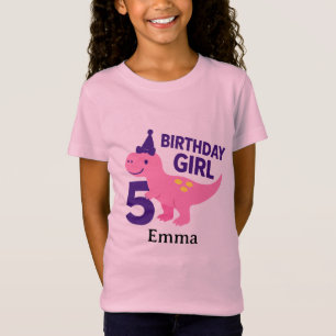 T-Shirt Fille d'anniversaire dinosaure rose - Célébration 
