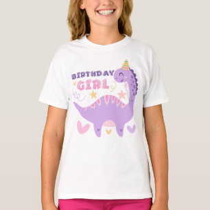 T-shirt Fille d'anniversaire Dinosaure Violet Pastel Migno