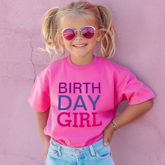 T-shirt Fille d'anniversaire moderne Hot rose Custom Numér