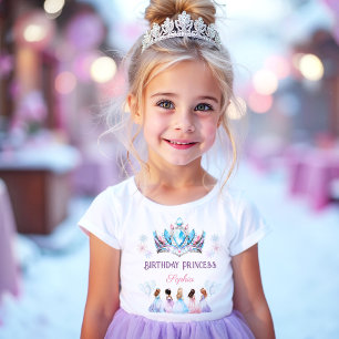 T-shirt Fille d'anniversaire Princesse Couronne rose bleu 