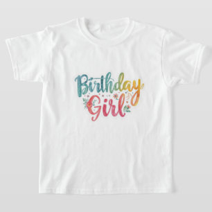 T-shirt Fille d'anniversaire Texte Arc-en-ciel