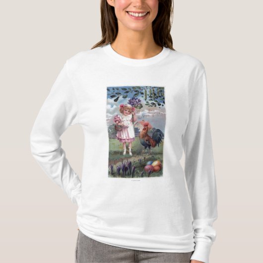 T-shirt Fille dans le rose tenant les fleurs pourpres (Devant)