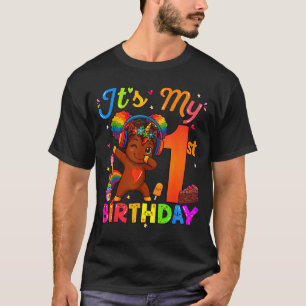 T-shirt Fille de 1er anniversaire Afro Licorne Cheveux Nat