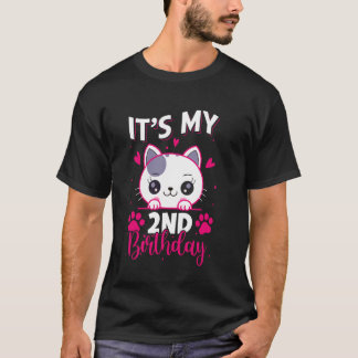 T-shirt Fille de 2 ans Anniversaire Chat Pour Fille C'est 