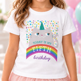 T-Shirt Fille de 5 ans pour son anniversaire Chat Arc-en-c