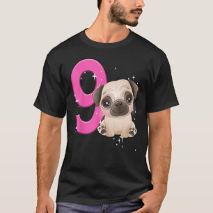 T-shirt Fille de 9 ans Pug Fête d'anniversaire Pug Enfants