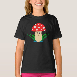 T-shirt fille de champignon mignonne et souriante
