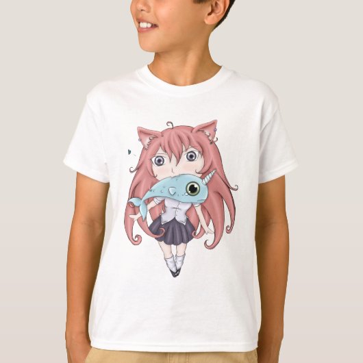 T-shirt Fille de chat de Chibi avec le narval de bébé (Devant)