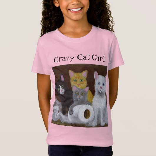 T-shirt fille de chat fou (Devant)