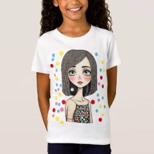 T-Shirt Fille de dessin animé tendance avec robe à pois Ar