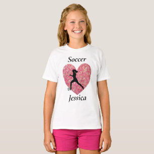 T-shirt Fille de foot coeur, Nom personnalisé fille de foo