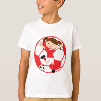 T-shirt Fille de football 1 et balle rouge et blanc