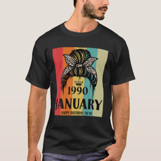 T-shirt Fille de janvier 1990 Anniversaire Chignon Méssé J