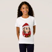 T-Shirt Fille de Noël aux cheveux bruns ondulés (Devant entier)
