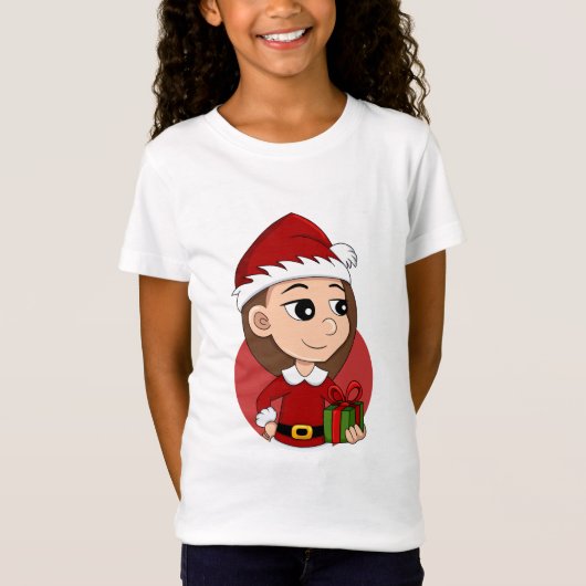 T-Shirt Fille de Noël avec cheveux longs bruns (Devant)