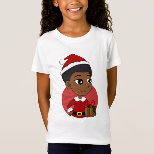 T-Shirt Fille de Noël avec un dessin animé afro (Devant)