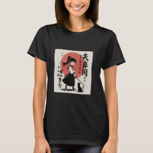 T-shirt Fille de samouraï japonais avec chat noir u2013 Vi