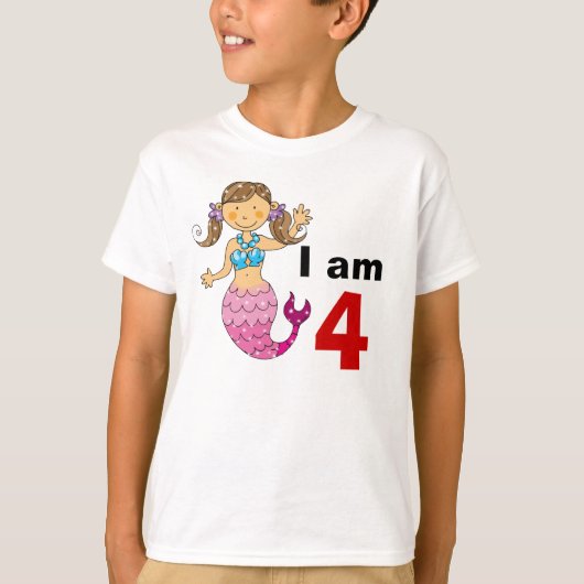 T-shirt fille de sirène d'anniversaire de 4 ans (Devant)