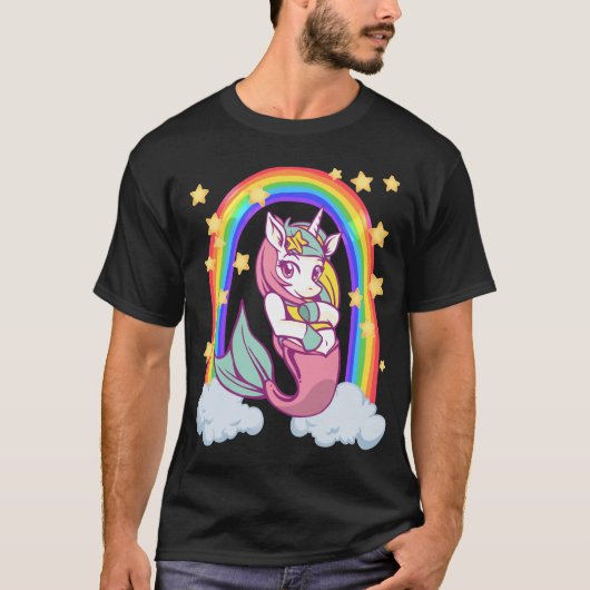 T-shirt fille de sirène de licorne arc-en-ciel (Devant)