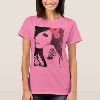 T-shirt Fille de tatouage avec des fleurs