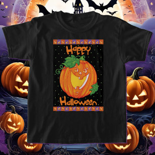 T-shirt Fille d'Halloween mignonne Citrouille de rire