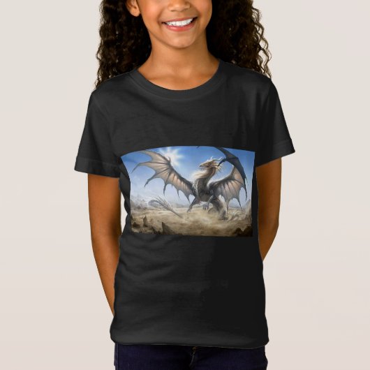 t-shirt fille dragon blanc (Devant)